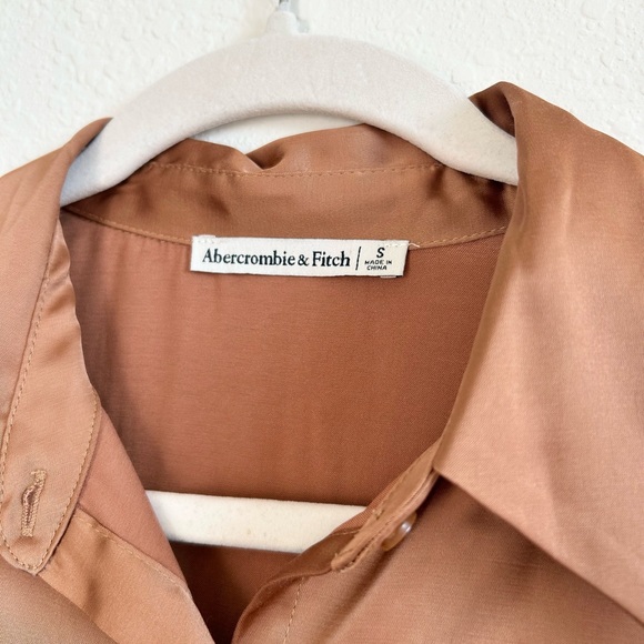 Abercrombie & Fitch Deep Bronze Satin Button Down Mini Shirt Dress - Picture 7 of 9